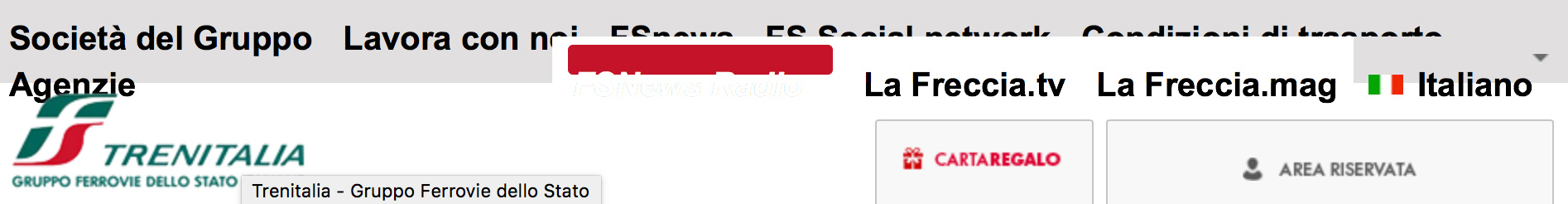 menù del sito trenitalia