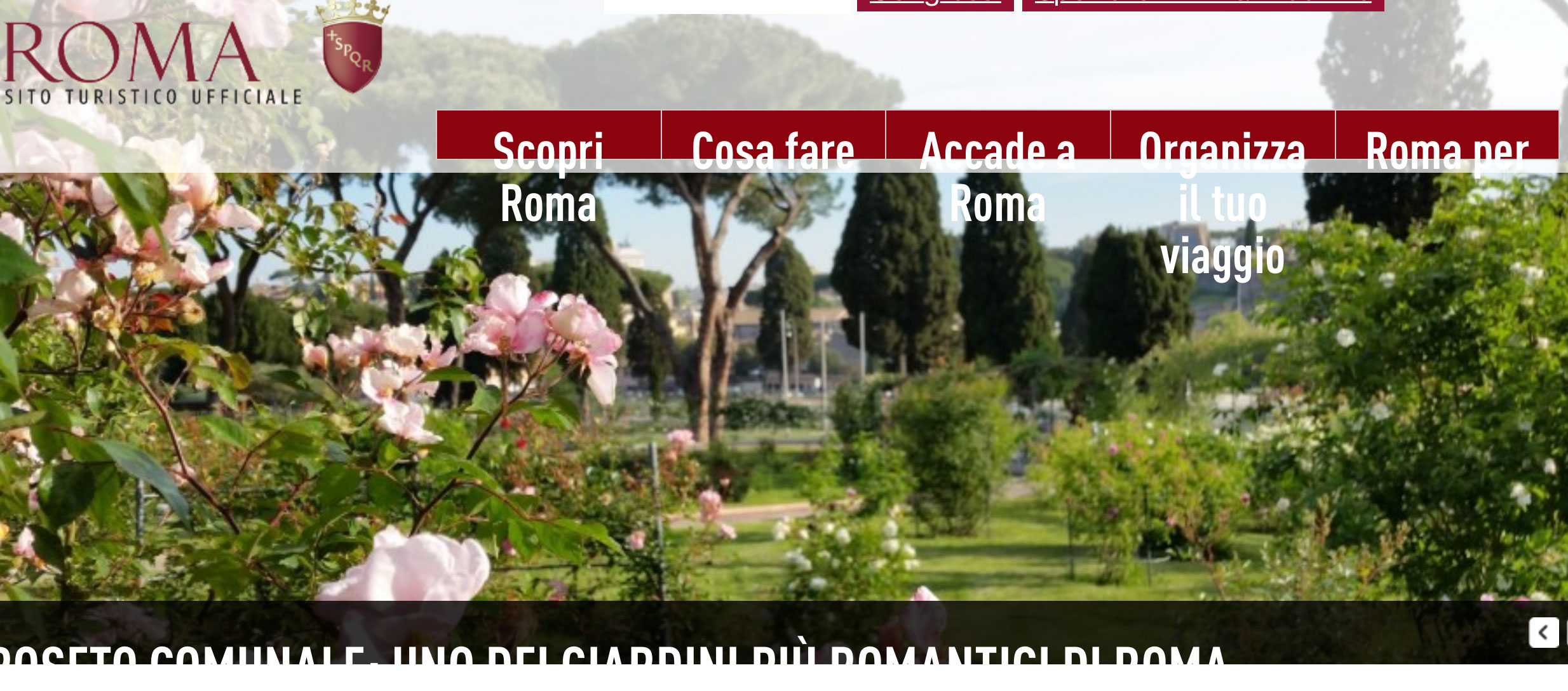 Homepage del sto ufficiale del Turismo a Roma